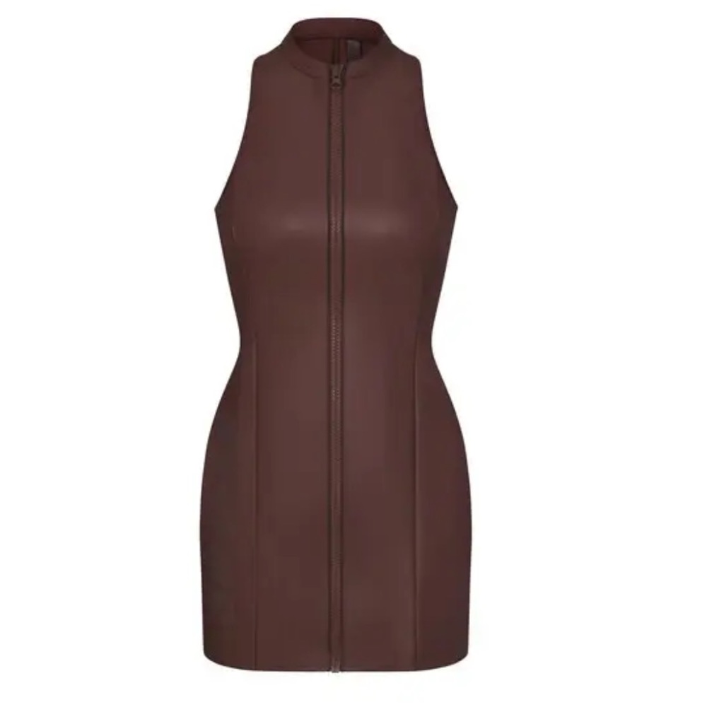 🤎SKIMS RUBBERIZED SCUBA SWIM MOCK NECK DRESS COVERUP COCOA XS - Picture 4 of 7